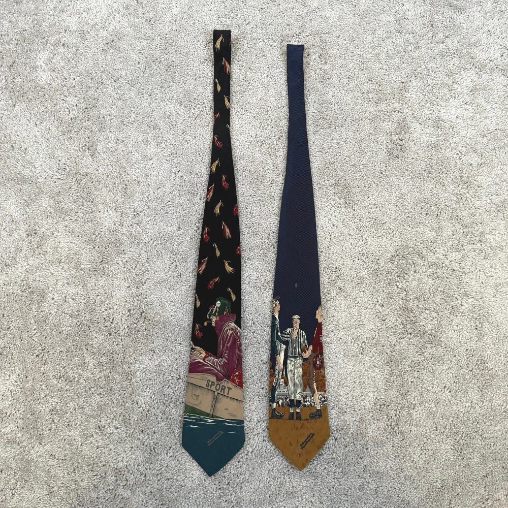 Norman Rockwell Silk Novelty Ties Sports Scene Made in Canada Lot